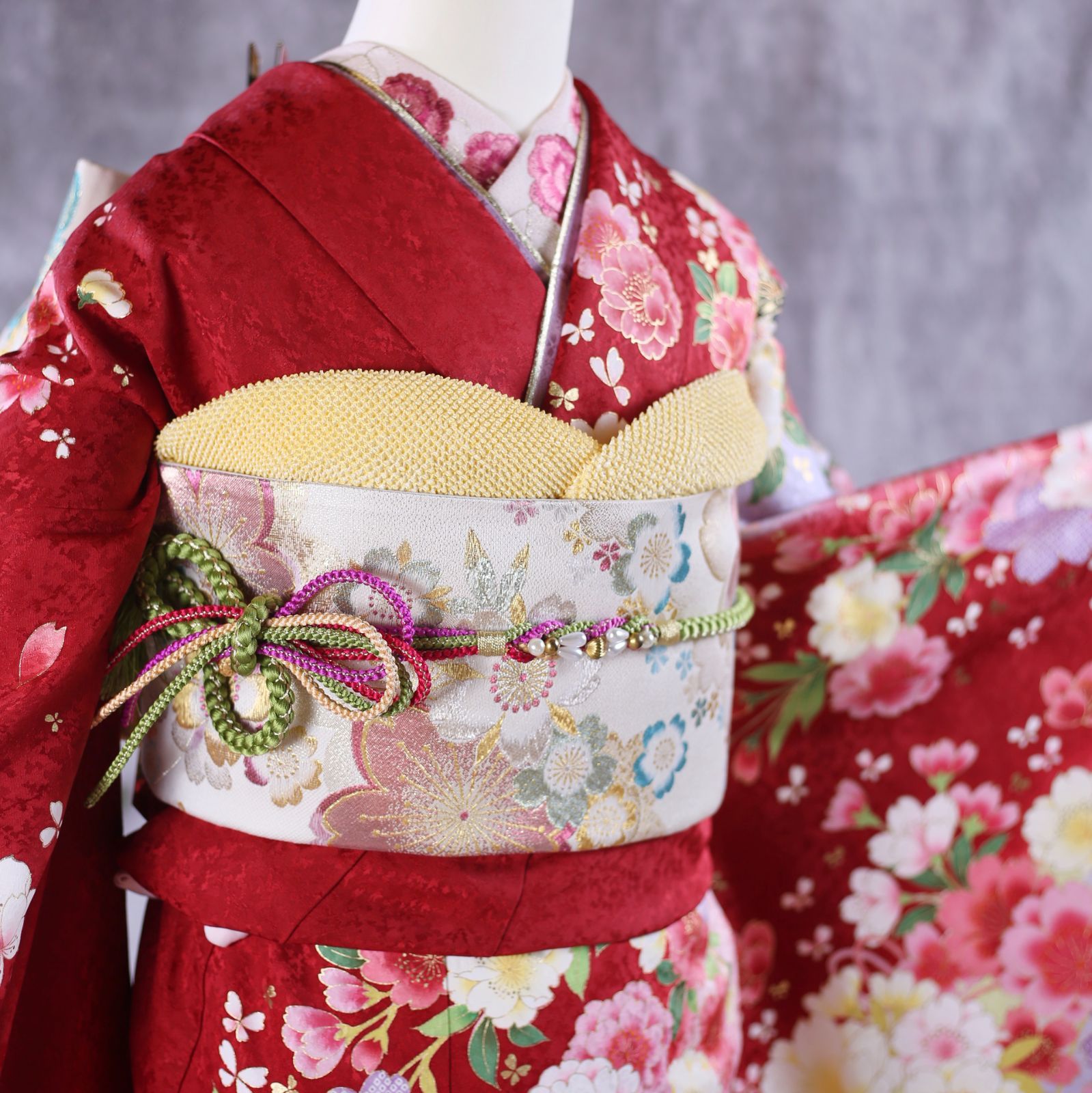 振袖フルセット 振袖セット 振袖 S～Mサイズ 中古 赤×新古典 美品 成人