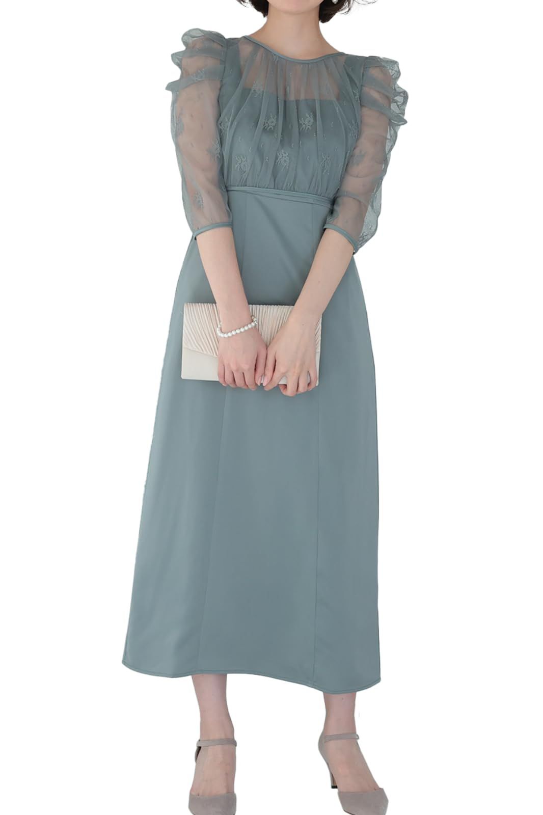 MORE AUNI 結婚式 ドレス パーティー ノースリーブ ワンピ 総レース ボレロ セット バックデザイン シースルー お呼ばれワンピース 一．五次会 二次会 披露宴 フォーマル 春 夏 服 秋 冬 大人 オ ブルーグレー | 322200 M