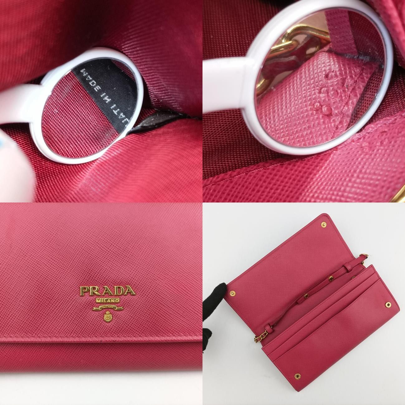 【即納】PRADA プラダ サフィアーノ メタル レザー ウォレット プラダPradaメタル ウォレット オン チェーン コーンフラワー