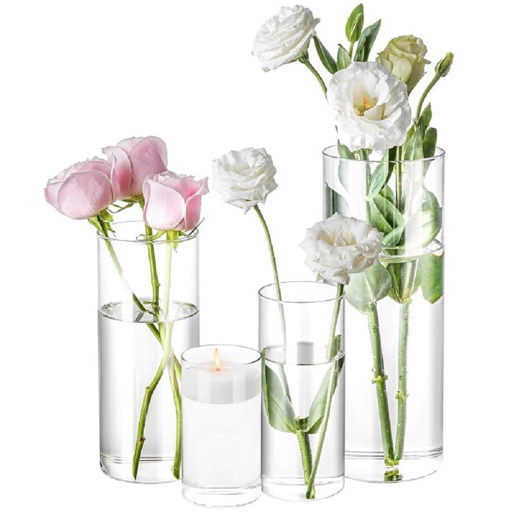 シンプル ガラス 花瓶 円筒形 クリア 透明 割れない フラワーベース