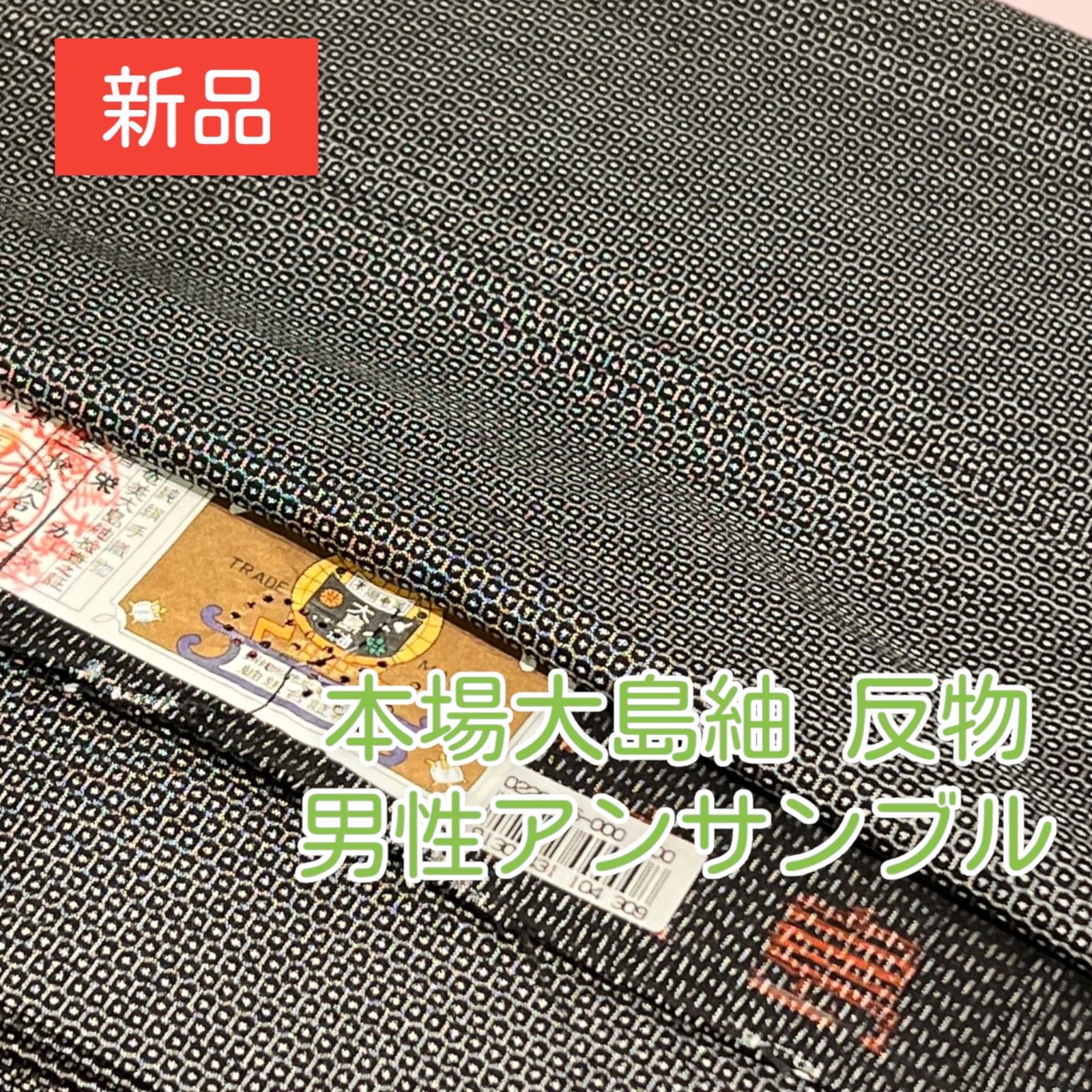 反物】本場大島紬 地球印 男性アンサンブル 100亀甲 キングサイズ