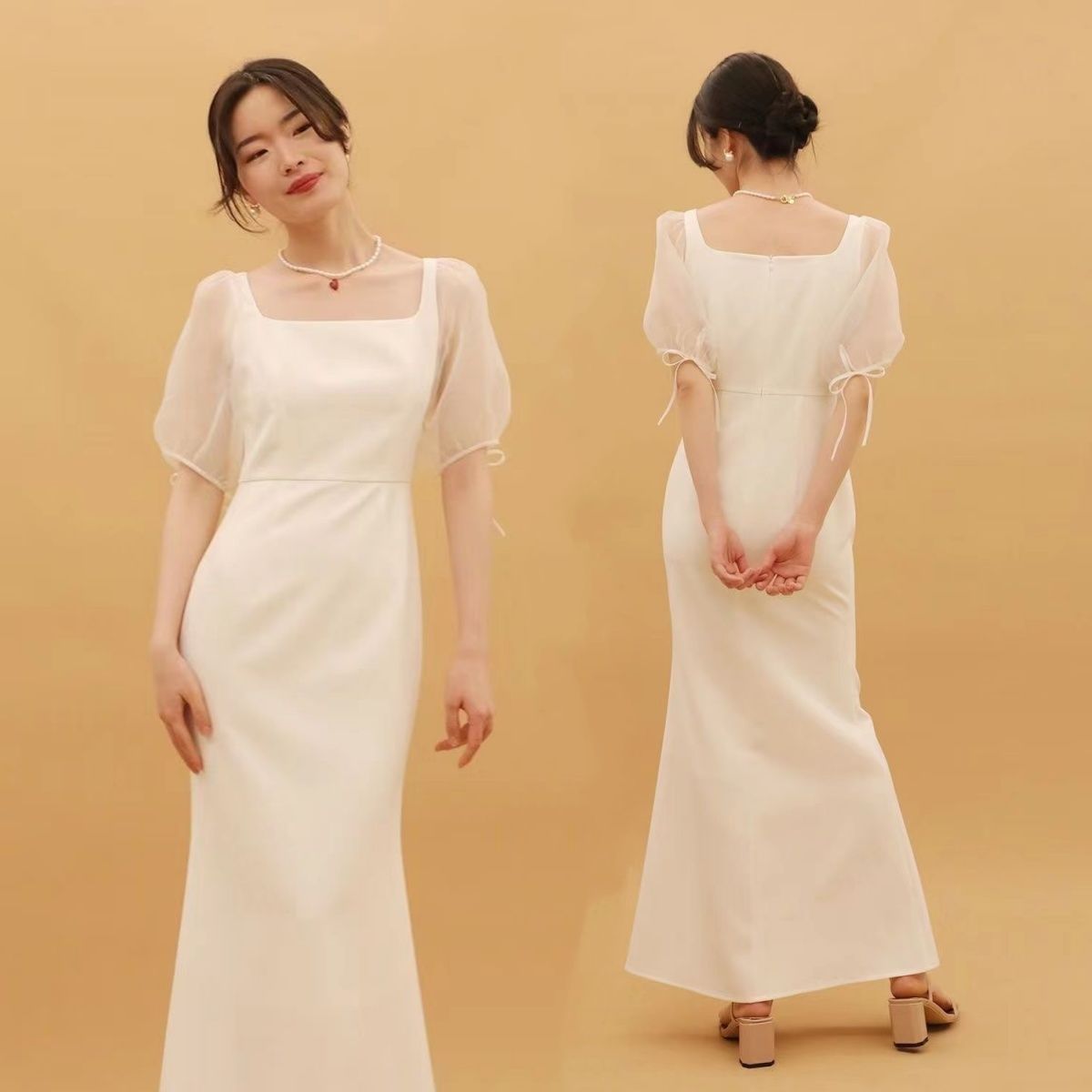 ウェディングドレス ウエディングドレス 結婚式 袖あり 半袖 白 二次会 花嫁 ワンピース 二次会 披露宴 前撮り 後撮り gcd