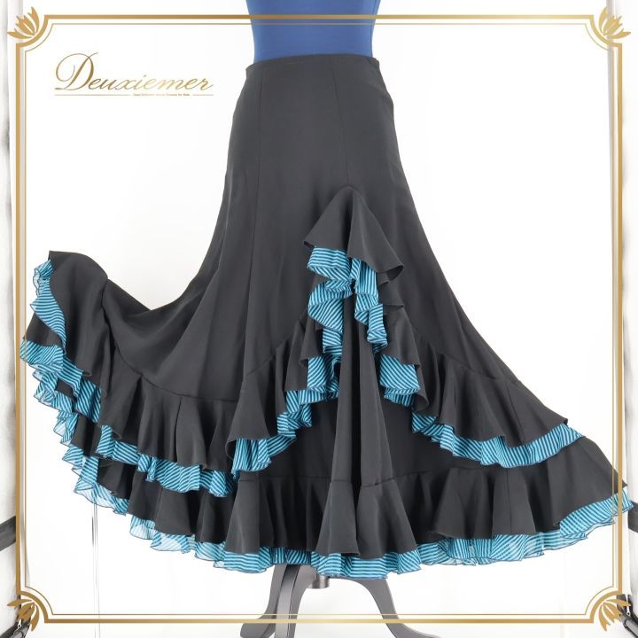 【美品 フラメンコ衣装】ブラック ファルダ スカート 黒 ピンク ボランテ 美品 フラメンコ衣装】ブラック ファルダ スカート 黒 ピンク