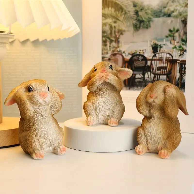 レア★うさぎ　ウサギ　ぬいぐるみ オブジェ 置き物　飾り　ラビット　雑貨 楽天市場】うさぎの置物 うさぎの親子3品セット グレー