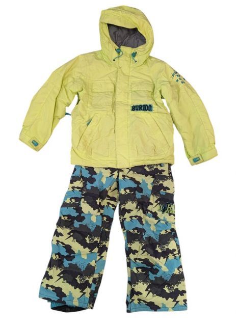 バートン スノーボード ウエア キッズ XS スキー 上下セット どくろ ドクロ カモフラ グリーン イエロー BURTON