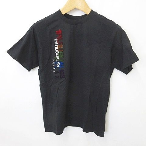 ウノピュウノウグァーレトレ リラックス 1PIU1UGUALE3 RELAX カットソー Tシャツ 半袖 丸首 プリント ロゴ 刺繍 綿 黒 ブラック L