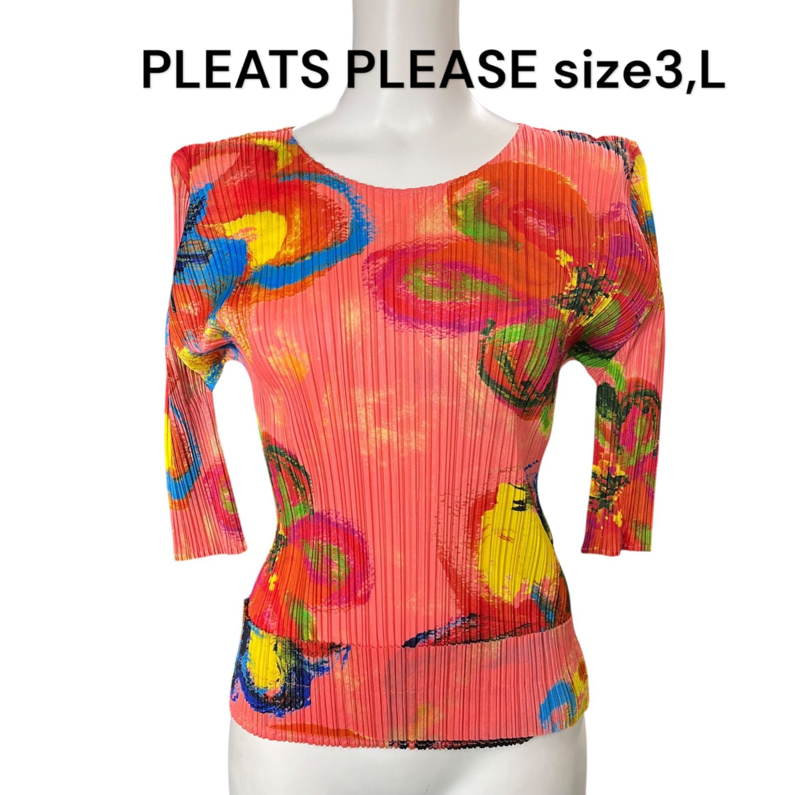 極美品 プリーツプリーズ PLEATS PLEASE 抽象的花柄 カットソー トップ 