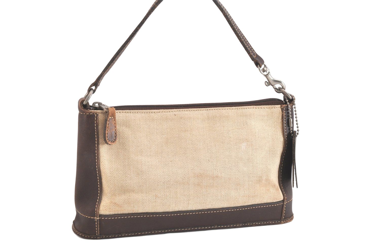 COACH コーチ ハンドバッグポーチ 財布 キャンバス レザー 6115 ベージュ ブラウン 2787N