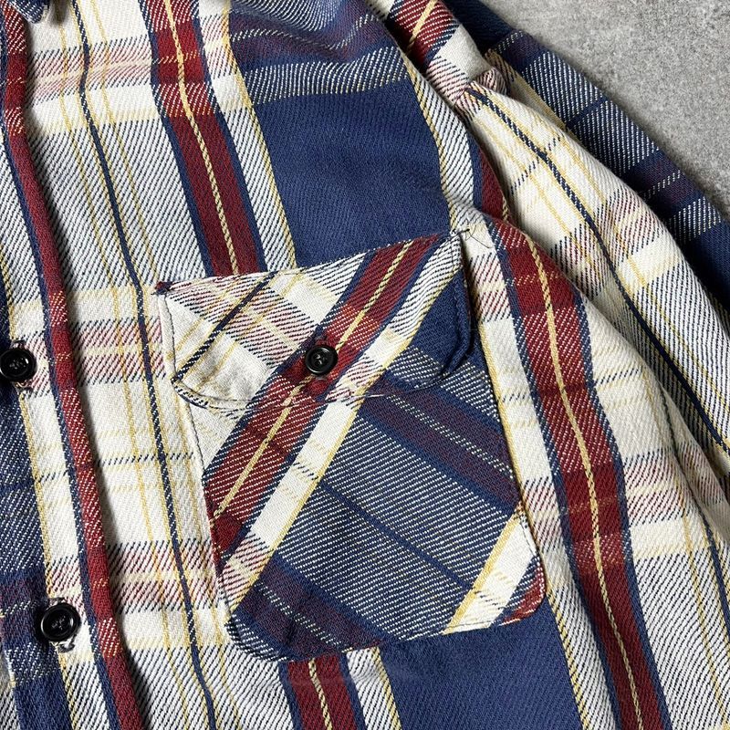 雰囲気系 70s 80s USA製 FIVE BROTHER チェック 長袖 ヘビー