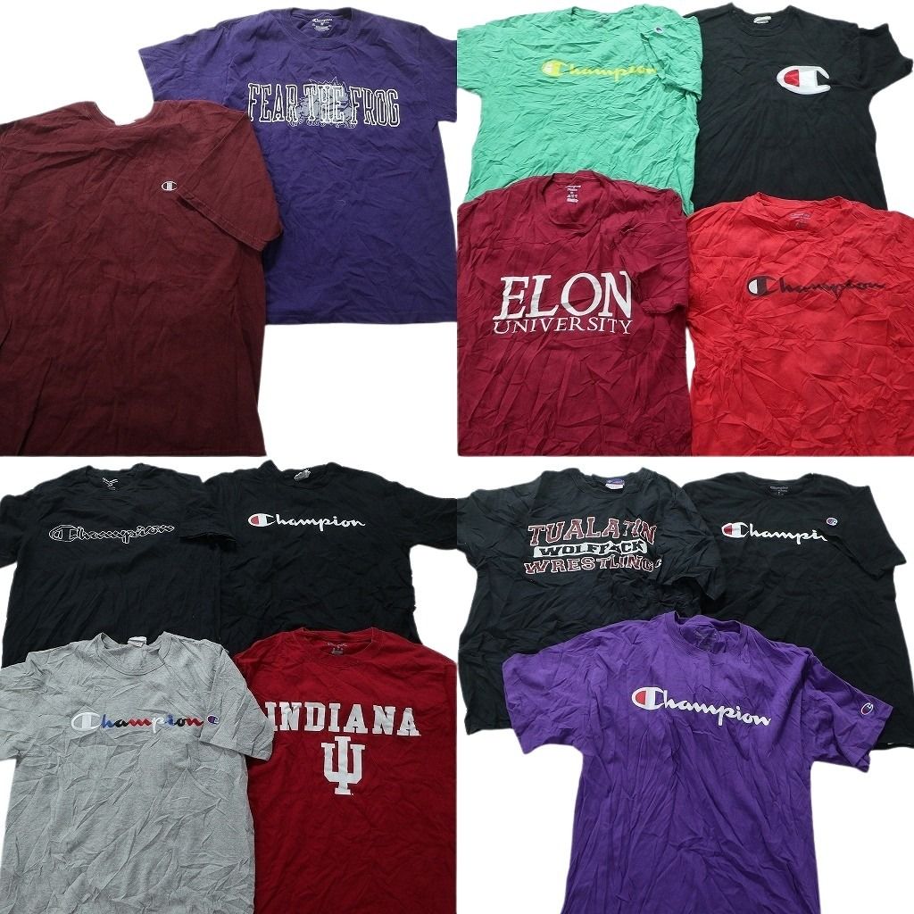 古着卸 まとめ売り チャンピオン 半袖Tシャツ 13枚セット (メンズ M /L ) ワンポイント ロゴプリント カレッジ風 バータグ 刺繍  MU9409