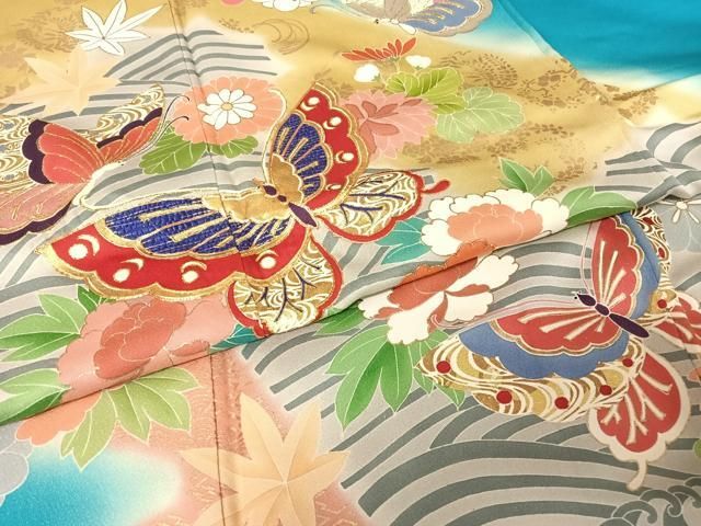 平和屋着物○訪問着 駒刺繍 鴛鴦花蝶文 金彩 正絹 逸品 AAAW0024ph