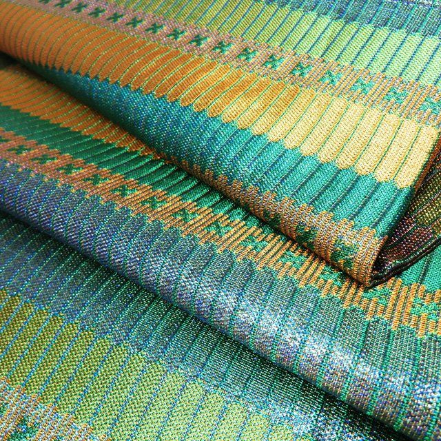  特選 丸帯 リサイクル 正絹 フォーマル 仕立て上がり 六通 新佐波理 吉祥甲冑定 箔糸 緑系色 多色 きもの北條 A 1063 13 丸帯 帯