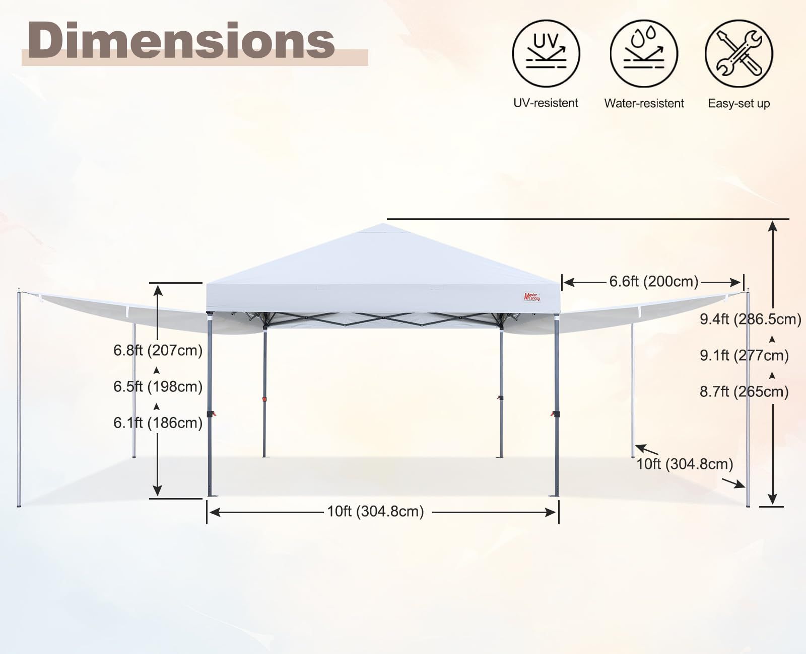 サイドシート二枚 サイドポール四本セット オーニングタープ 大型 サンシェード マスターキャノピー MASTERCANOPY ワンタッチタープテント 日除け アウトドア スチールフレーム 耐水 三段階調節 ホワイト
