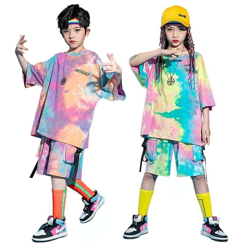 タイダイ柄 キッズ ダンス 衣装 カラフル セットアップ 派手 キッズダンス 練習着 女の子 男の子 子供 ダンス衣装 かっこいい ヒップホップ 衣装 キッズダンス衣装 セットアップ 個性 hiphop 