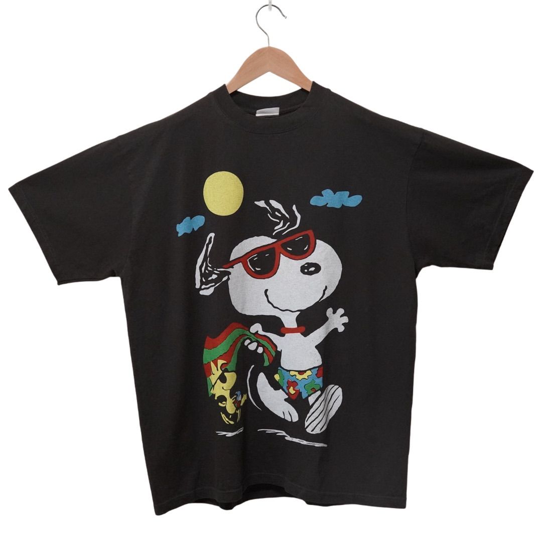 90s古着 USA製 スヌーピーTシャツ 黒 L キャラクターtシャツ ブラック スヌーピー Tシャツ XLサイズ ブラック ヘインズ Hanes 90s 00s