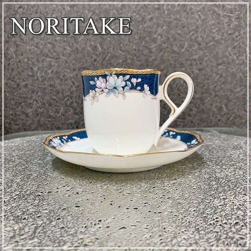 ノリタケ SANDHURST カップ&ソーサー 1客 Noritake サンドハースト C/S ブルー 金彩 花柄 廃盤 オシャレ【RU0707-4】