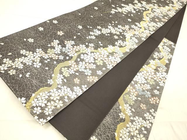 平和屋着物○六通柄袋帯 唐織 献上路流垂れ桜 金銀糸 正絹 逸品