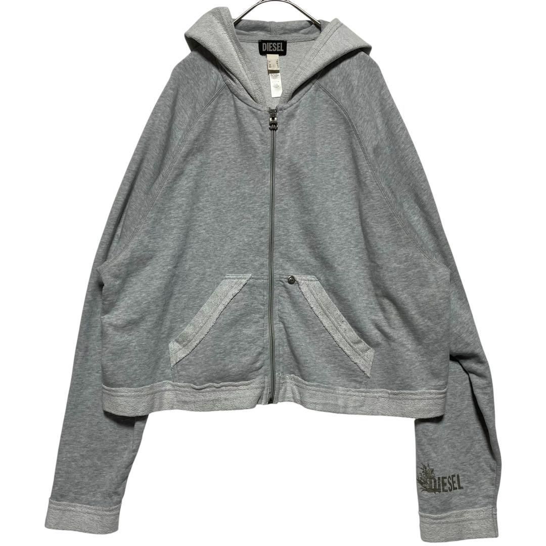 ディーゼル DIESEL パーカー ジップアップ ショート丈 グレー DIESEL ディーゼル ショート丈 パーカー フーディー ジップアップ