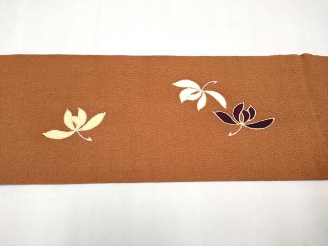 平和屋本店□極上 銀座 志ま亀 九寸名古屋帯 草花文 金彩 鬼しぼ縮緬