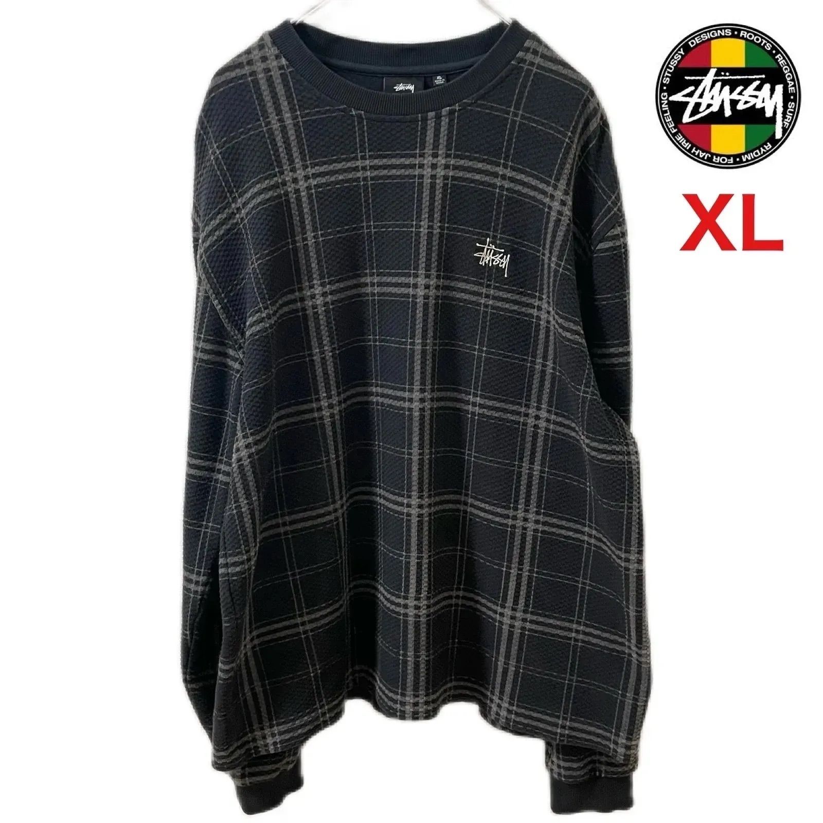 STUSSY DISCHARGED PLAID WAFFLE CREW - メルカリ