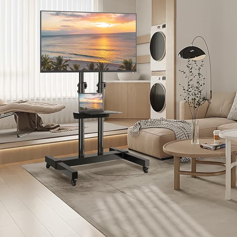 Rfiver テレビスタンドキャスター付き tvスタンド 二重支柱設計 32 75インチ対応 高さ調節 テレビスタンド ハイタイプ 棚付き 移動式 耐荷重40 kg VESA600X400 mmまで 省スペース 家用 会社用 業務用 MT1005 0