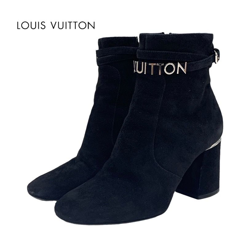 ルイヴィトン LOUIS VUITTON コールバックライン ブーツ ショートブーツ アンクルブーツ 靴 シューズ ロゴ金具 スエード ブラック