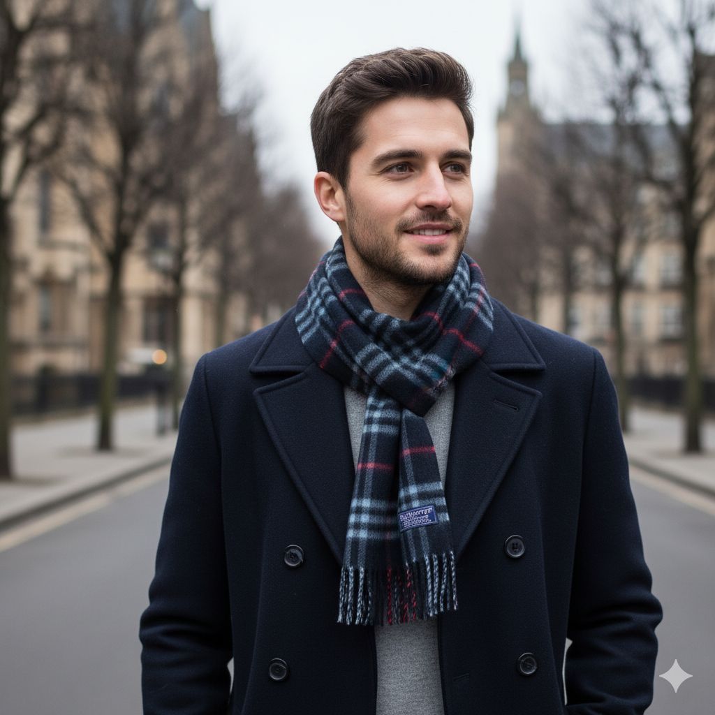 ほぼ♥ 永遠の定番 イングランド製 バーバリー ロンドン BURBERRY S OF LONDON カシミヤ100％ ノバチェック柄 マフラー 男女兼用 ネイビー