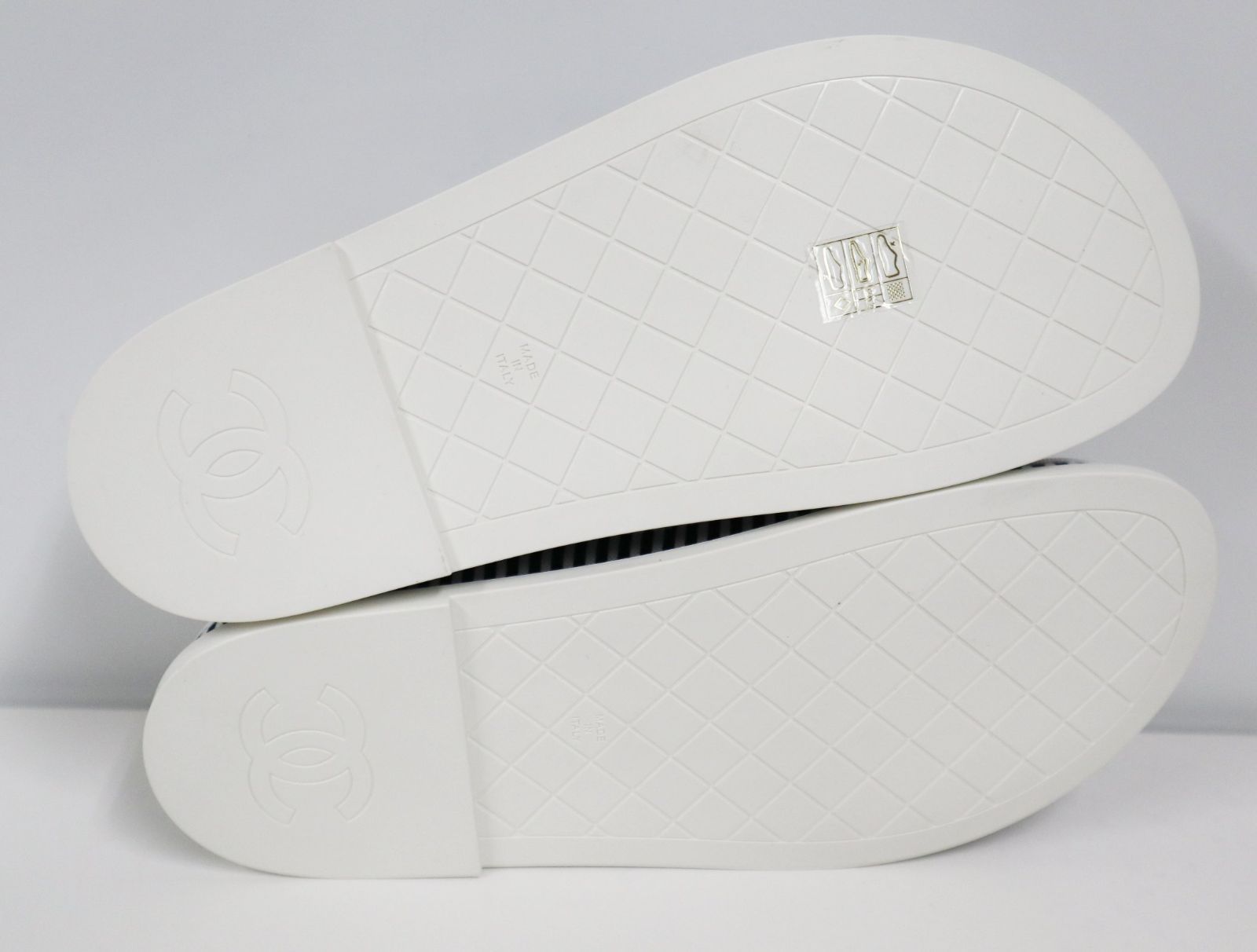 シャネル CHANEL ココマーク サンダル ストライプ キャンバス ブラック