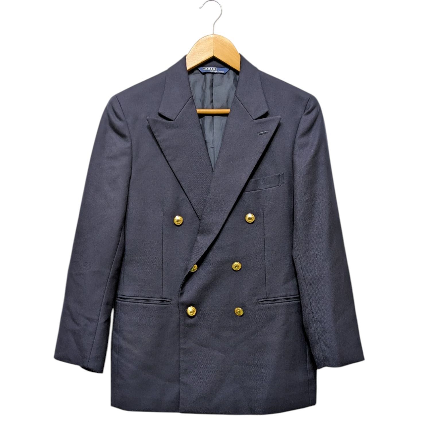 22 POLO RALPH LAUREN ポロ ラルフローレン ユニセックス 紺ブレザー 金ボタン ダブルテーラードジャケット ネイビー サイズ 160