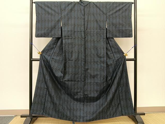 小紋　大島紬　枯山水　岩　日本庭園　流水　お洒落　着物　072a d 小紋 大島紬 枯山水 岩 日本庭園 流水 お洒落 着物 072a d