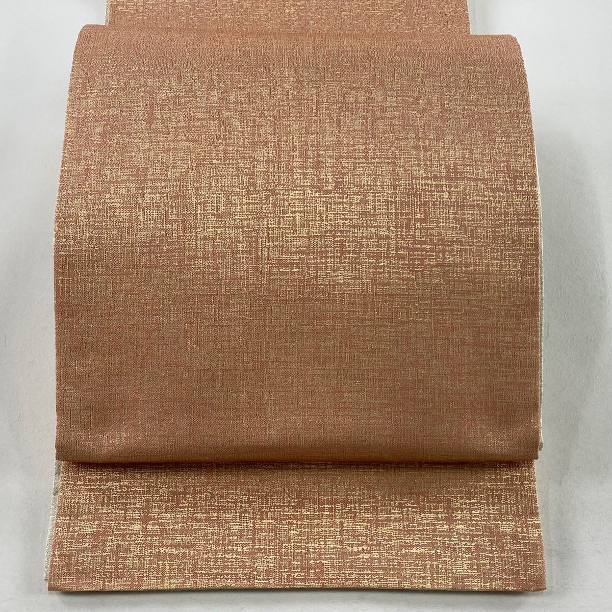 袋帯 秀品 幾何学 箔 ピンク 全通 正絹