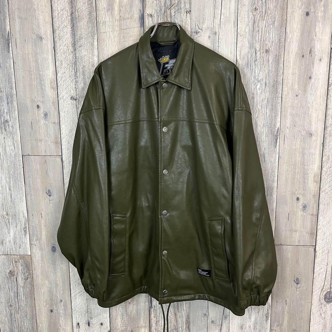 FAT エフエーティー ダークグリーン フェイク レザー ジャケット XL