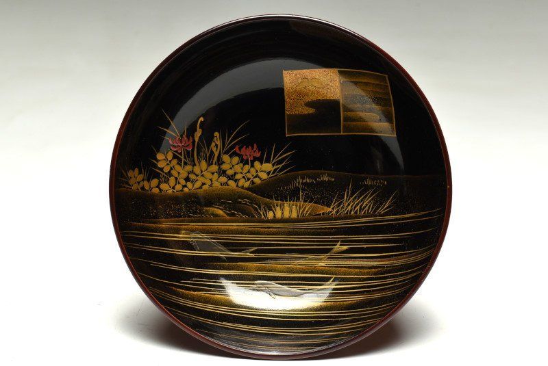 溜塗見返絵替草花文蒔絵 吸物椀