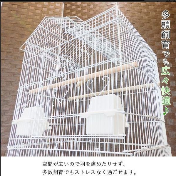 鳥カゴ 鳥かご バードケージ 鳥小屋 複数飼い 多頭飼い 止まり木 おもちゃ ホワイト ブラック 黒 白 省スペース 室内 飼育