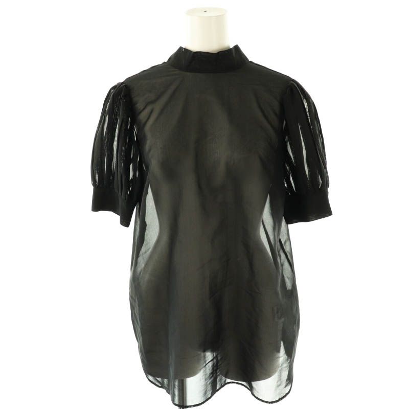 【新品】  BORDERS at BALCONY / ボーダーズアットバルコニー | PUFF SLEEVE SHEER SHIRT / パフスリーブシアーブラウス | 36 | ブラック BORDERS at BALCONY ブラウス シャツ 「BORDERS BALCONY