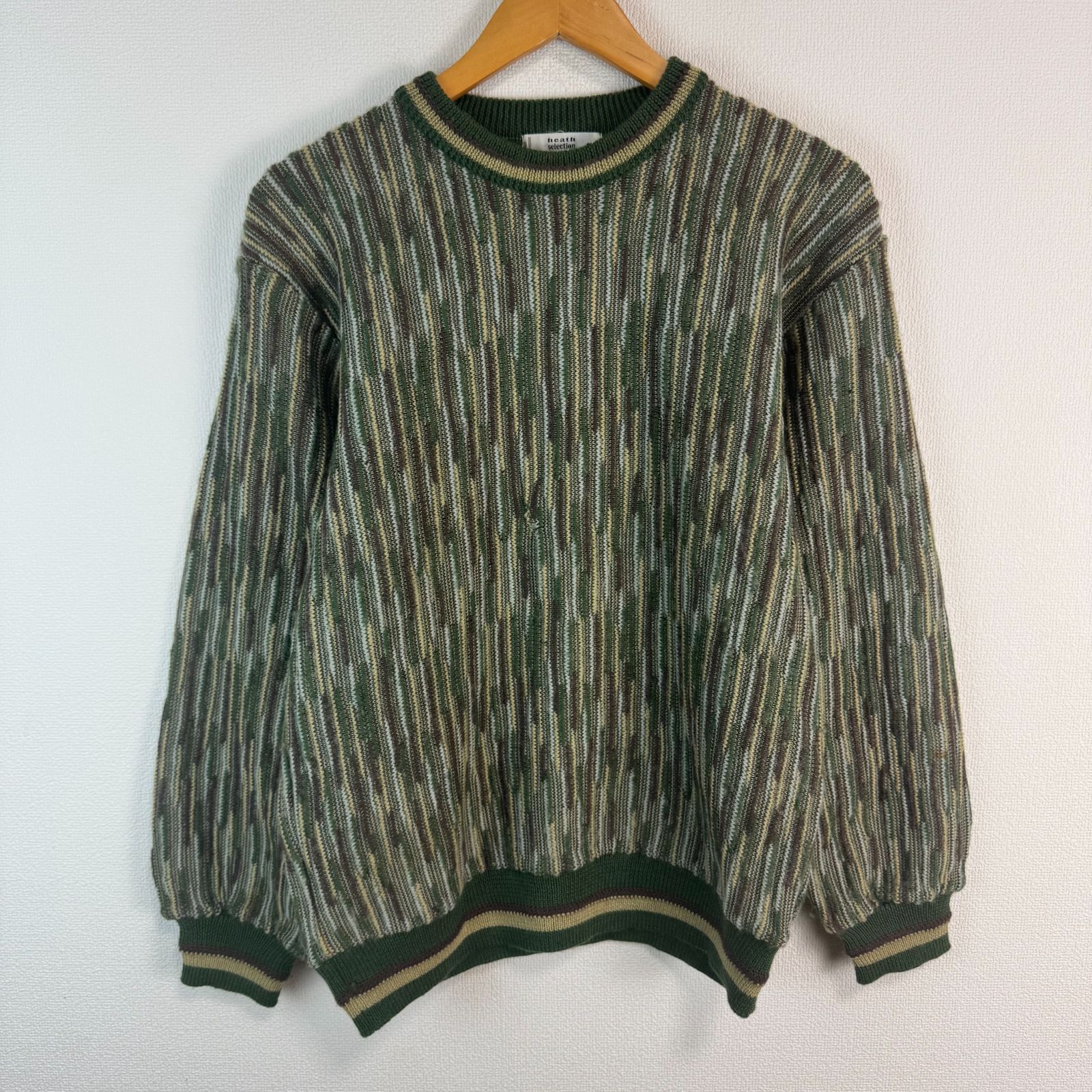 90s vintage ヴィンテージ セーター ニット 総柄 ストライプ グリーン 