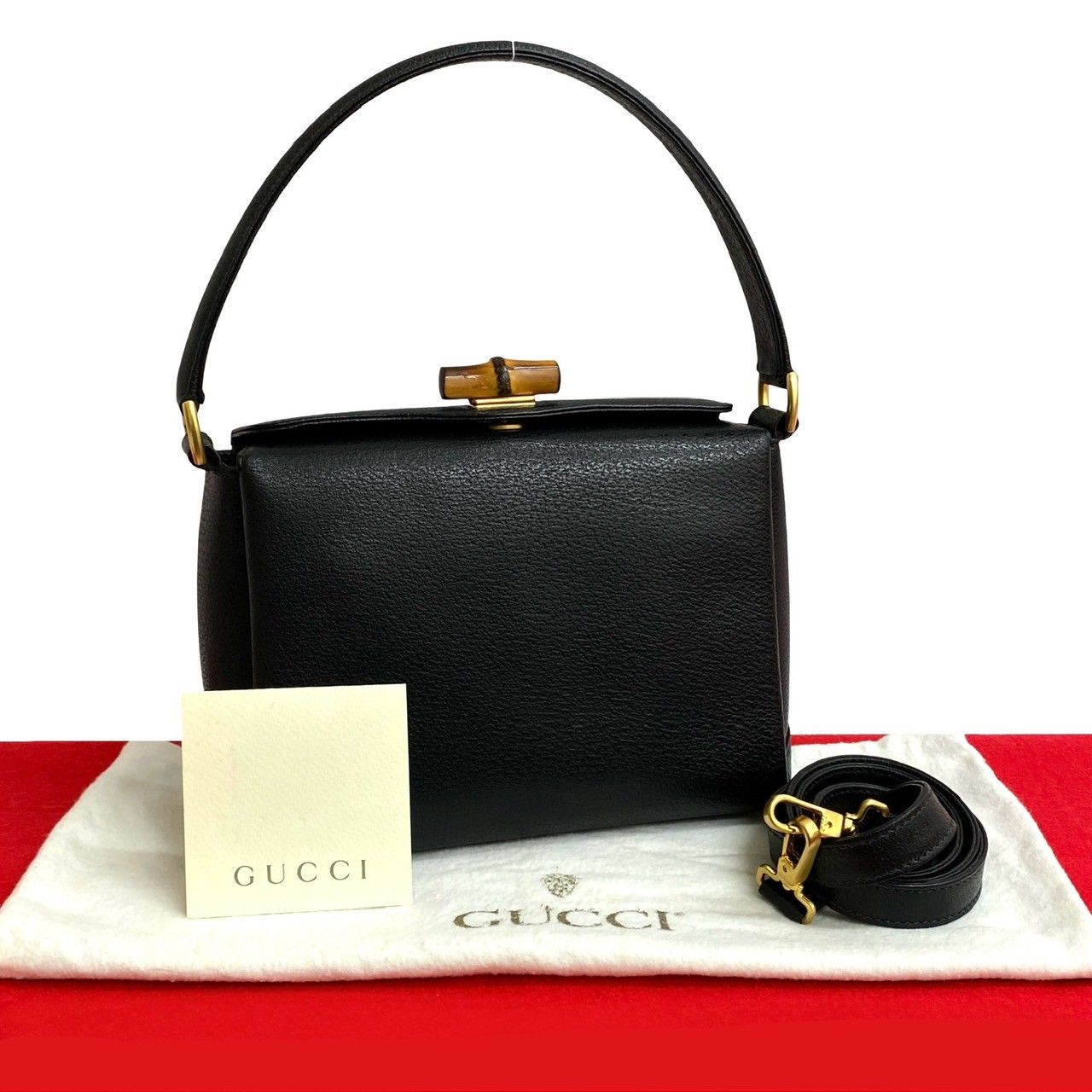 極 美品 袋付 GUCCI グッチ オールドグッチ ターンロック バンブー
