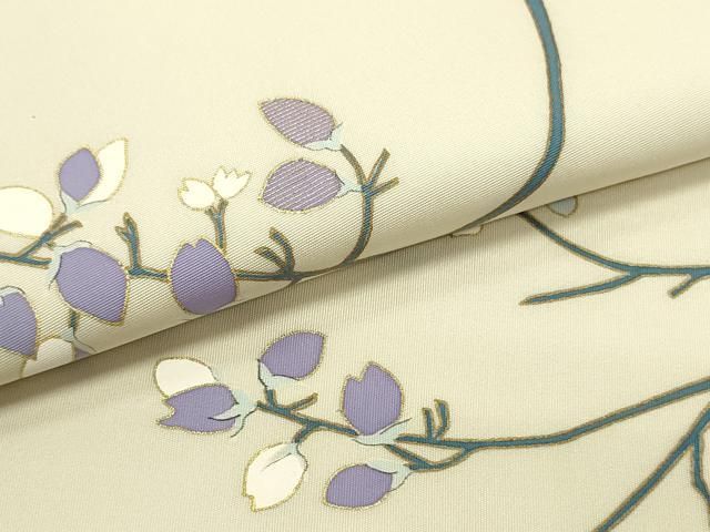 平和屋着物○塩瀬 九寸名古屋帯 枝花文 砂色 金彩 正絹 逸品