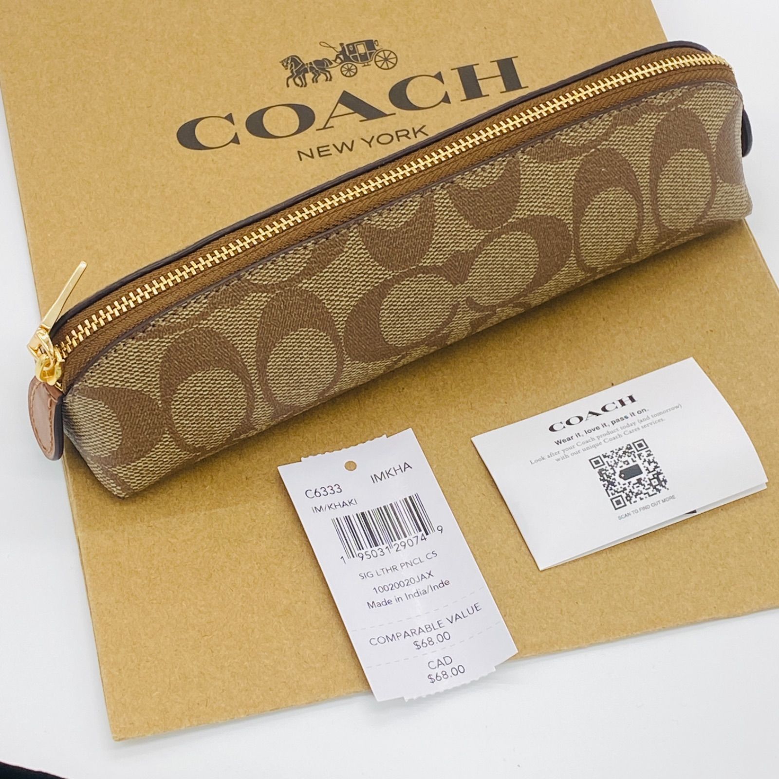 COACH コーチ ペンケース シグネチャー ブラウン レザー - メルカリShops