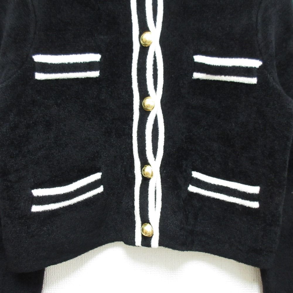 美品 23SS Whim Gazette GEMINI ウィムガゼット バイカラー パイルノーカラー ショートジャケット サイズF ブラック レディース 古着 中古 美品 23SS Whim Gazette GEMINI ウィムガゼット バイカラー パイ