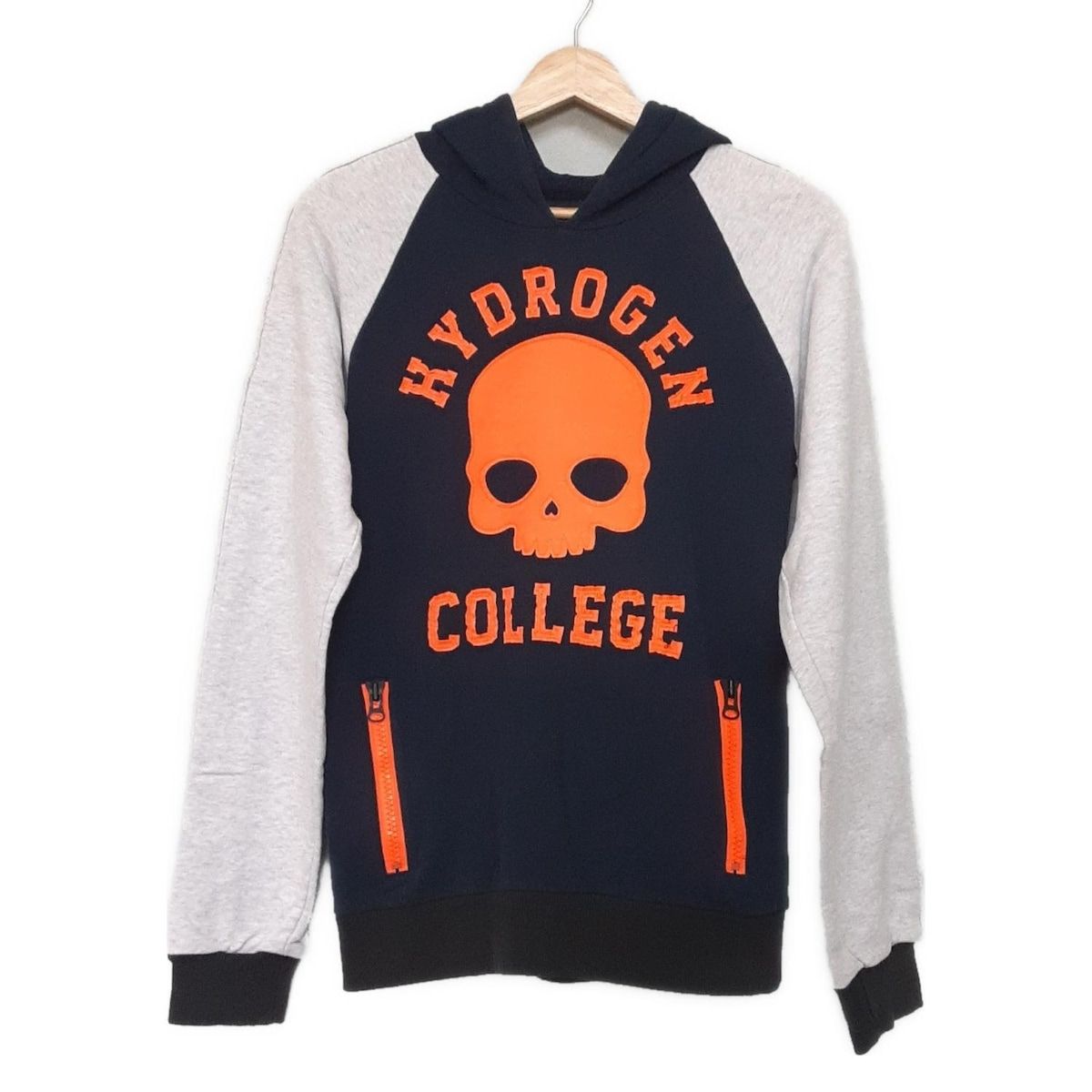 HYDROGEN ハイドロゲン パーカー サイズM レディース - ダークネイビー×オレンジ×ライトグレー 長袖|スカル