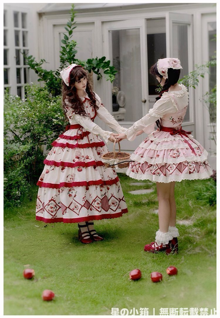 2025新品 重工刺繍プリント リンゴ園テーマ ロリータスカート