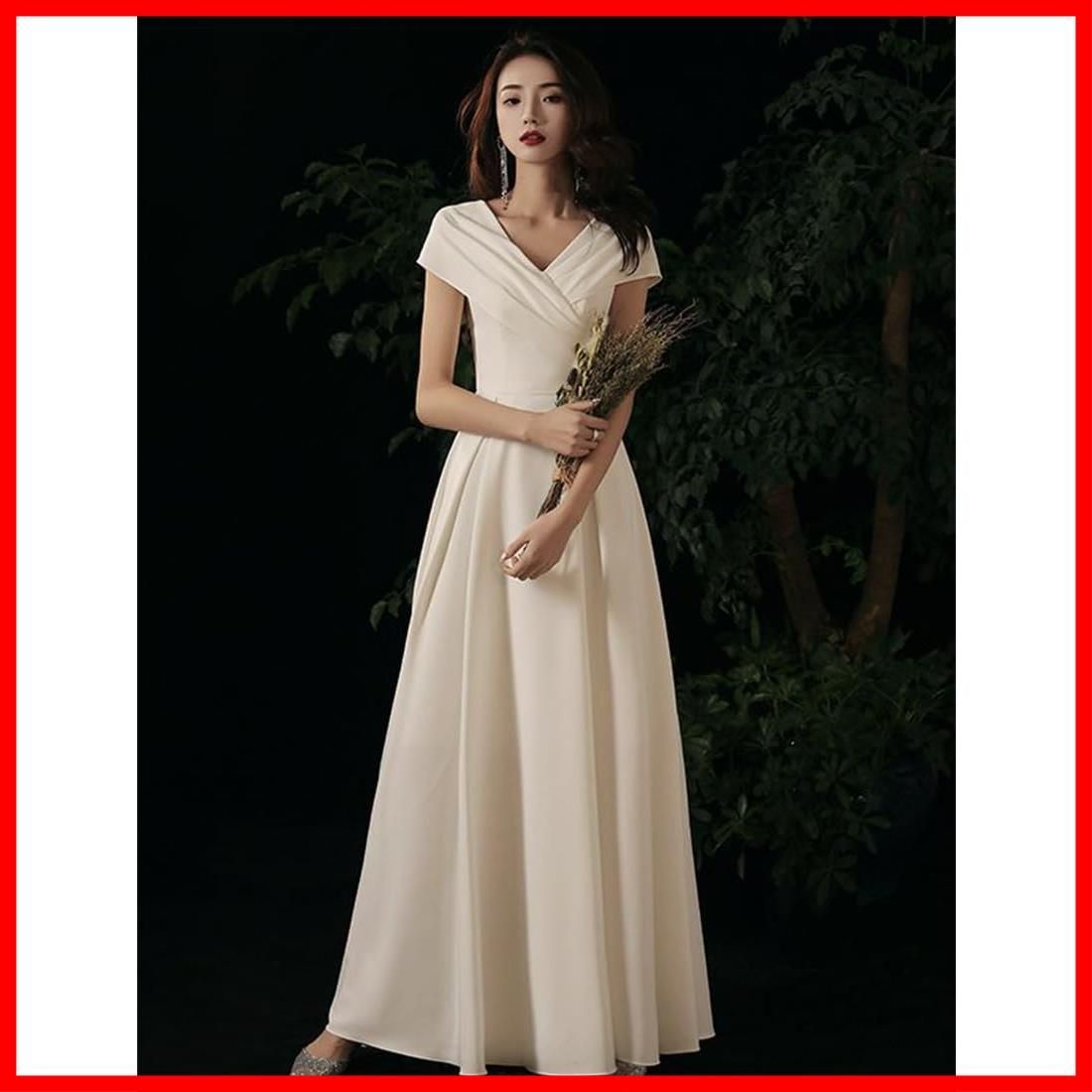 レディース ウエディングドレス パーティードレス ロング丈 Aライン フリル イブニングドレス ホワイト ピアノ 発表会 HAUTE ドレス 二次会 花嫁 主役 YUANYUAN 演奏会 謝恩会 フォーマルドレス ATMAENTERPRISE_COM