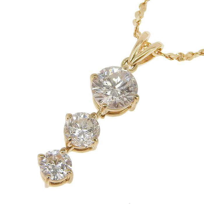 Jewelry Maki ジュエリーマキ デザイン 3P ダイヤ ネックレス K18YG 