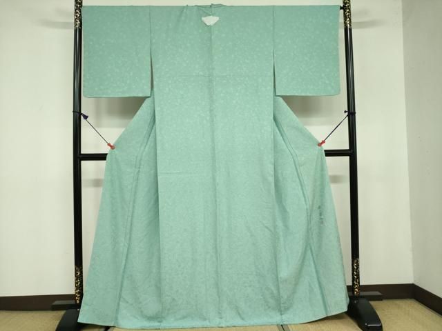 平和屋着物 本加賀友禅作家 由水煌人監修 色無地 草花地紋 青竹色 正絹 DAAX1513op