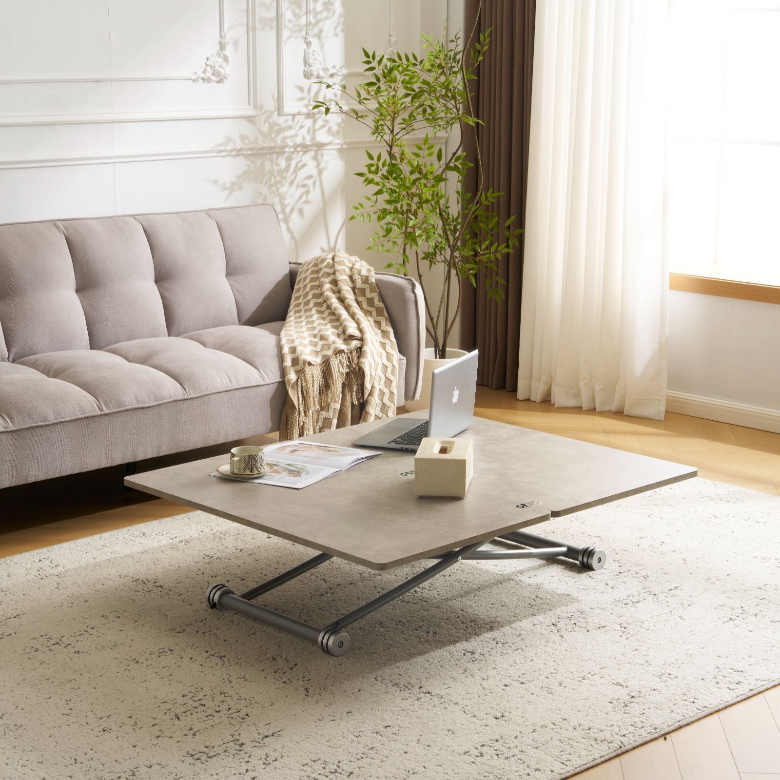 天板が2倍に広がるガス圧昇降テーブル