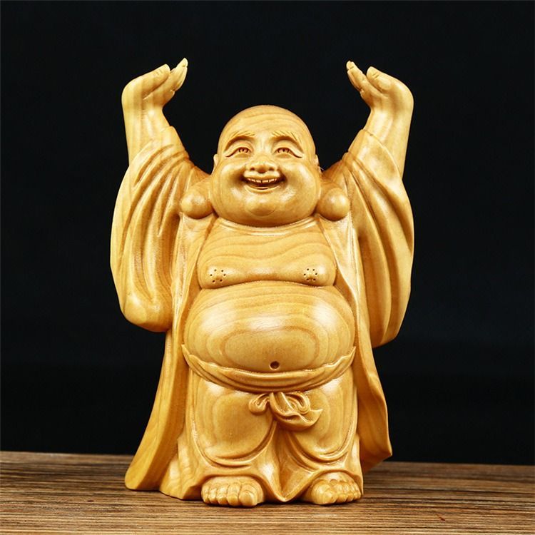 布袋様 木彫 木製 縁起物 置物 縁起物 天然木 七福神 布袋様 一刀彫