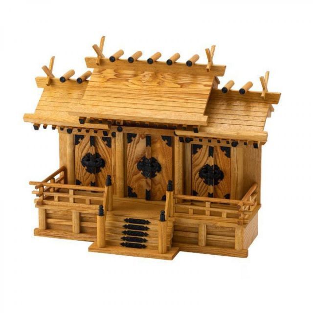 静岡木工 神棚の里 屋根違い三社 けやき色 中 神棚 日本製