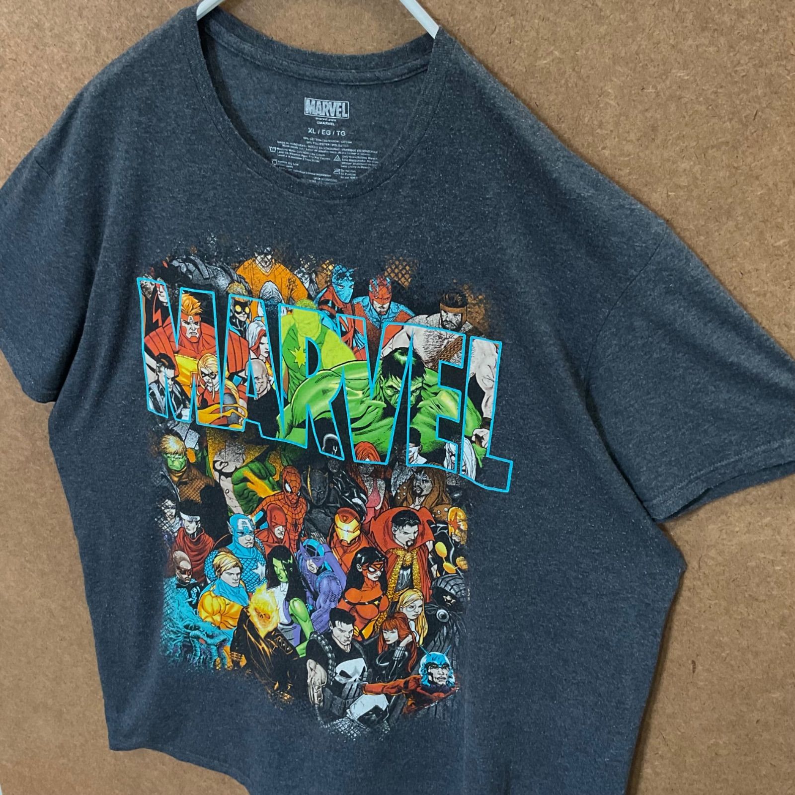 US古着 マーベルMARVEL キャラクタープリント アメコミ半袖tシャツ灰色