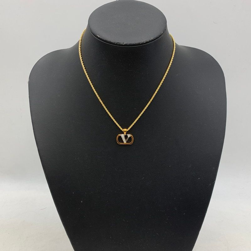 中古品】VALENTINO ヴァレンティノ V-LOGO LINE STONE NECKLACE